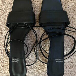 Jeffrey Campbell Black Leather Wedge with Wraparound strap Sandals Size 9.5